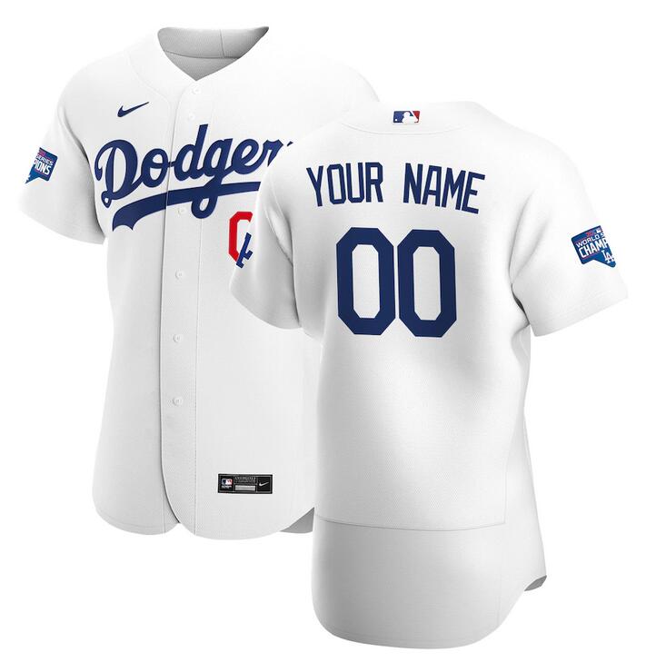 Men Los Angeles Dodgers Nike White 2020 World Series Champions Home Custom Authentic MLB Jersey